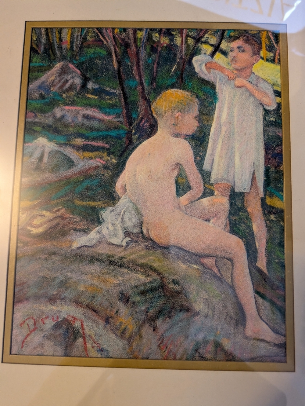 David Drum "Little Skinny Dippers at Old Crystal Beach" pastel
